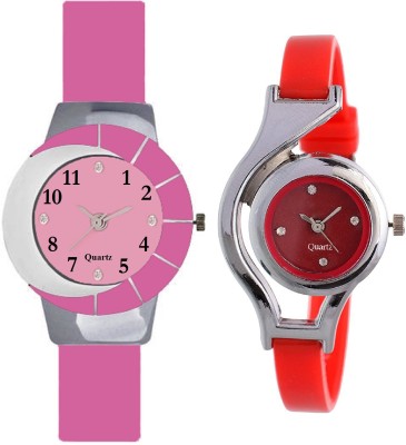 KNACK Pink and white multicolor glass fancy glory and glory round different shape red women Watch  - For Girls   Watches  (KNACK)
