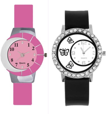 KNACK Pink and white multicolor glass fancy glory and black butterfly crystals studded beautiful and fancy women Watch  - For Girls   Watches  (KNACK)