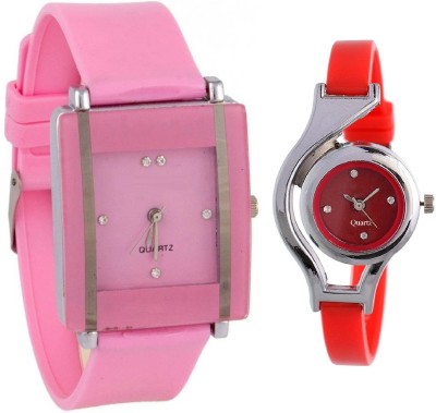 KNACK Pink square shape simple and professional glory and glory round different shape red women Watch  - For Girls   Watches  (KNACK)