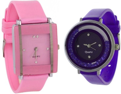 KNACK Pink square shape simple and professional glory and movable crystals in dial fancy and attractive purple women Watch  - For Girls   Watches  (KNACK)