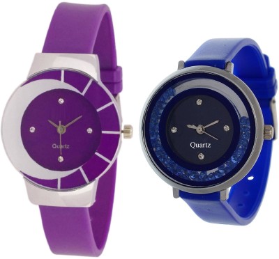 KNACK White purple different design beautiful watch with movable crystals in dial fancy and attractive blue women Watch  - For Girls   Watches  (KNACK)