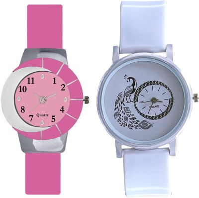 KNACK Pink and white multicolor glass fancy glory and white glory designer and beatiful peacock fancy women Watch  - For Girls   Watches  (KNACK)