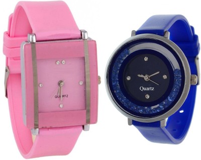 KNACK Pink square shape simple and professional glory and movable crystals in dial fancy and attractive blue women Watch  - For Girls   Watches  (KNACK)