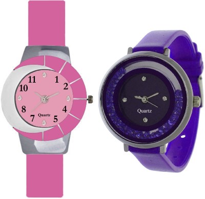 KNACK Pink and white multicolor glass fancy glory and movable crystals in dial fancy and attractive purple women Watch  - For Girls   Watches  (KNACK)