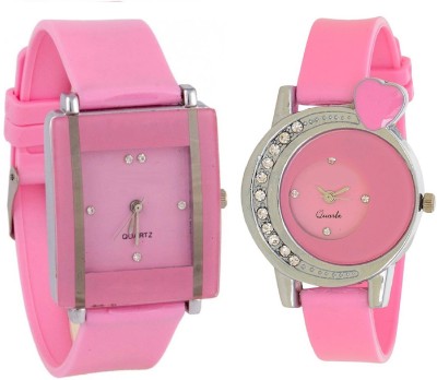 KNACK Pink square shape simple and professional glory and Pink crystals studded heart beautiful design women Watch  - For Girls   Watches  (KNACK)