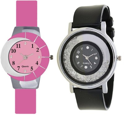 KNACK Pink and white multicolor glass fancy glory and movable crystals in dial fancy and attractive black women Watch  - For Girls   Watches  (KNACK)