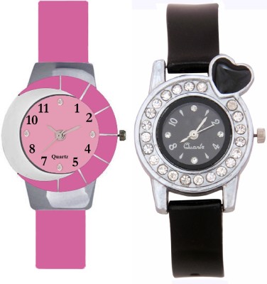 KNACK Pink and white multicolor glass fancy glory and black crystals heart unique and beautiful glory women Watch  - For Girls   Watches  (KNACK)