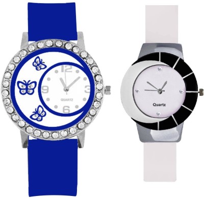KNACK Black white different design beautiful with blue butterfly crystals studded beautiful and fancy women Watch  - For Girls   Watches  (KNACK)