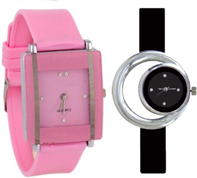 KNACK Pink square shape simple and professional glory and Black round ring new simple and attractive women Watch  - For Girls   Watches  (KNACK)