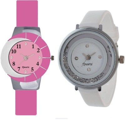 KNACK Pink and white multicolor glass fancy glory and movable crystals in dial fancy and attractive white women Watch  - For Girls   Watches  (KNACK)