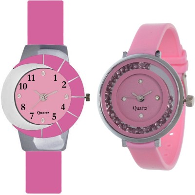 KNACK Pink and white multicolor glass fancy glory and movable crystals in dial fancy and attractive pink women Watch  - For Girls   Watches  (KNACK)