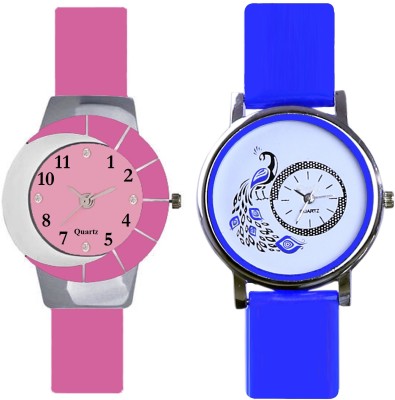 KNACK Pink and white multicolor glass fancy glory and blue glory designer and beatiful peacock fancy women Watch  - For Girls   Watches  (KNACK)