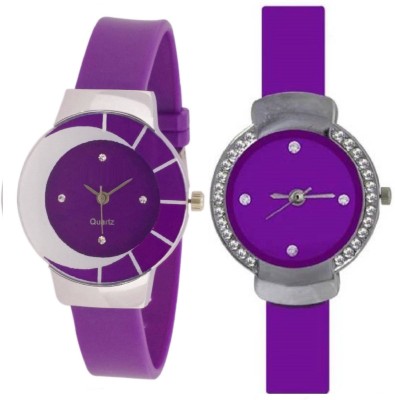 KNACK White purple different design beautiful watch with glory purple crystals studded round fancy women Watch  - For Girls   Watches  (KNACK)