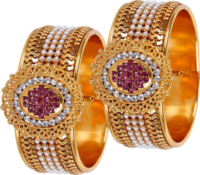 JEWELS GURU Alloy Cubic Zirconia Gold-plated Bangle Set(Pack of 2)