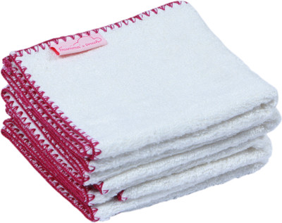

Mumma's Touch Cotton 400 GSM Bath Towel(Pack of 4, White), Off white - purple border