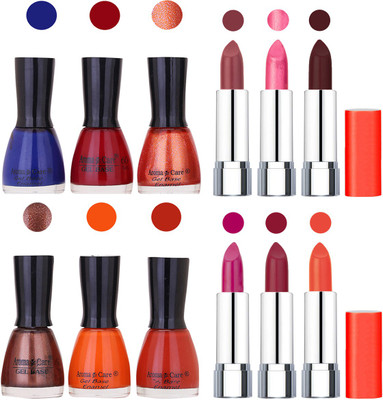

Aroma Care Wholesale Rate Combo of Nail Polish and Rythm Lipstick 110(Set of 12)