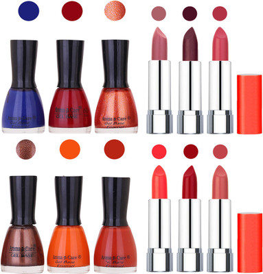 

Aroma Care Wholesale Rate Combo of Nail Polish and Rythm Lipstick 073(Set of 12)