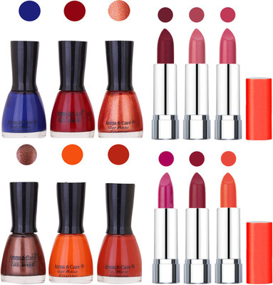 

Aroma Care Wholesale Rate Combo of Nail Polish and Rythm Lipstick 128(Set of 12)