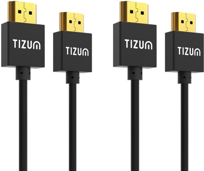 

TIZUM (2-PACK) “Slim” HDMI 1.4 -Gold Plated-High Speed Data 10.2Gbps, 3D, 4K, HD 1080P (5 Ft/ 1.5 M X 2) HDMI Cable(Compatible with Mobile, Laptop, Tablet, Mp3, Gaming Device, Black)
