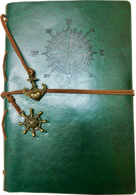

Goonj Creations Regular Diary(Vintage PU Leather Travel Notebook Journal Blank Notebook with Shipwheel & Anchor metal Charms Diary - GREEN, Green)