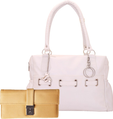 

Lady bar Shoulder Bag(White, Beige), Beige;white