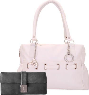 

Lady bar Shoulder Bag(White, Grey), Grey;white