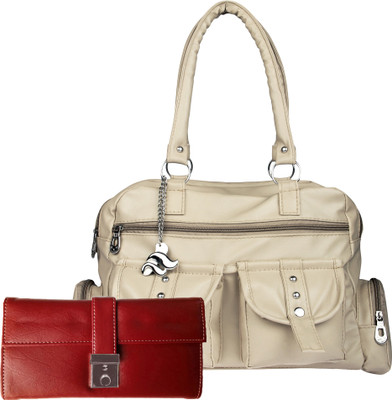 

Lady bar Shoulder Bag(Beige, Red)