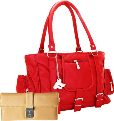 

Lady bar Shoulder Bag(Red, Beige), Beige;red