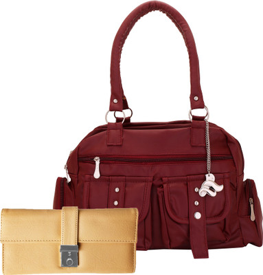 

Lady bar Shoulder Bag(Maroon, Beige), Beige;maroon