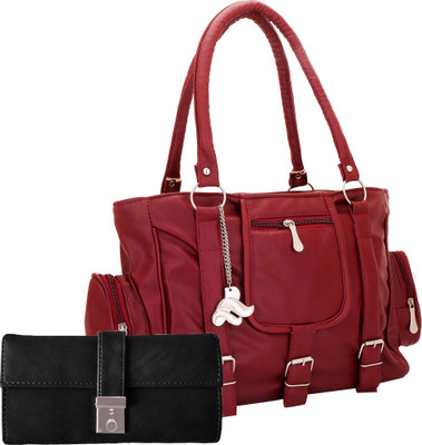 

Lady bar Shoulder Bag(Maroon, Black), Black;maroon