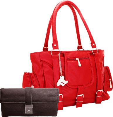 

Lady bar Shoulder Bag(Red, Brown), Brown;red