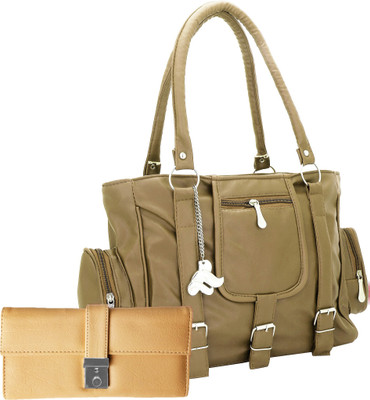 Lady bar Shoulder Bag(Tan, Beige), Beige;tan