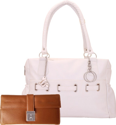 

Lady bar Shoulder Bag(White, Tan), Tan;white
