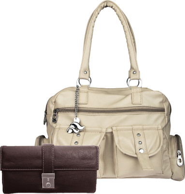 

Lady bar Shoulder Bag(Beige, Brown)