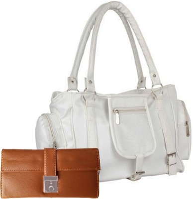 

Lady bar Shoulder Bag(White, Tan), Tan;white