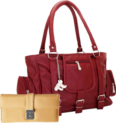 

Lady bar Shoulder Bag(Maroon, Beige), Beige;maroon