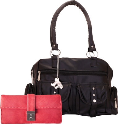 

Lady bar Shoulder Bag(Black, Pink)