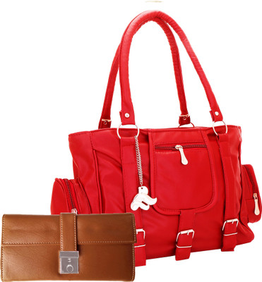 

Lady bar Shoulder Bag(Red, Tan)