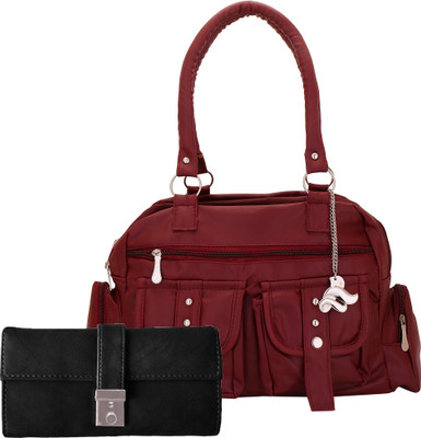 

Lady bar Shoulder Bag(Maroon, Black), Black;maroon