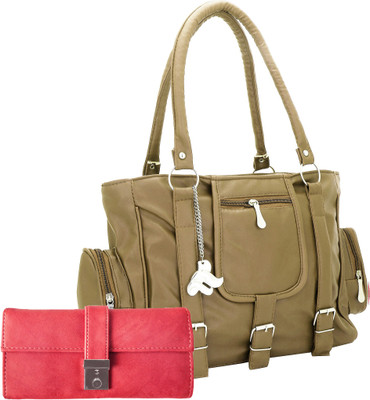 

Lady bar Shoulder Bag(Tan, Pink), Pink;tan