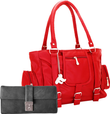 

Lady bar Shoulder Bag(Red, Grey), Grey;red