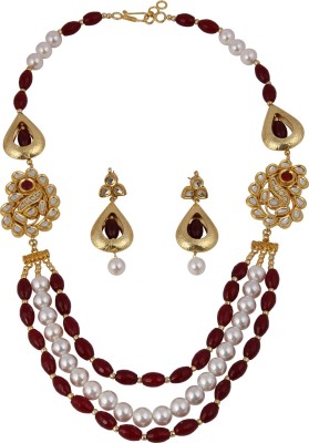 Pearlz Ocean Alloy Gold-plated White, Maroon Jewellery Set(Pack of 1)