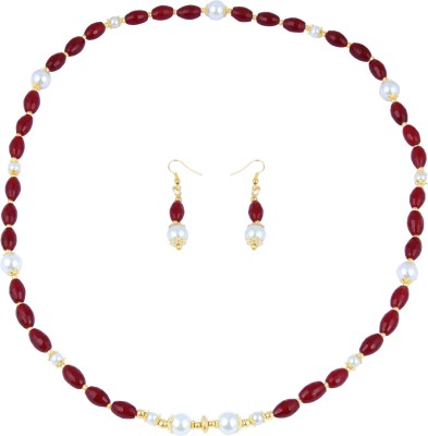 Pearlz Ocean Alloy Gold-plated White, Maroon Jewellery Set(Pack of 1)