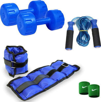 

GB Pack Of 1 KG Each Ankle Weight , 1 KG Each PVC Dumbbells , Skipping Rope & Wrist Band Gym & Fitness Kit