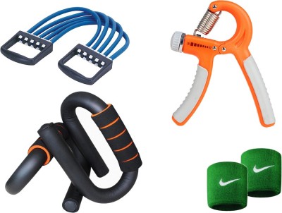 

GB Combo Of Silicone Chest Expander, Push - Up bar , 40 kg Hand Gripper & Wrist Band Gym & Fitness Kit