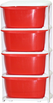 

ShopyBucket High Quality Long lasting Stroage Box Plastic Free Standing Chest of Drawers(Finish Color - Red, Door Type- Framed Sliding)