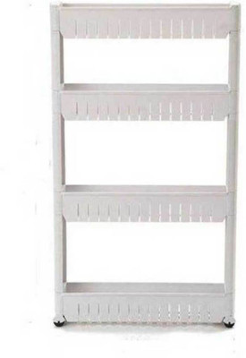 

ShopyBucket Multipurpose And Versatile 4 Tier Slim Side Rack Shelf With Wheels For Kitchen,/Bathroom/Living Room Storage Solution P4 Plastic Kitchen Trolley