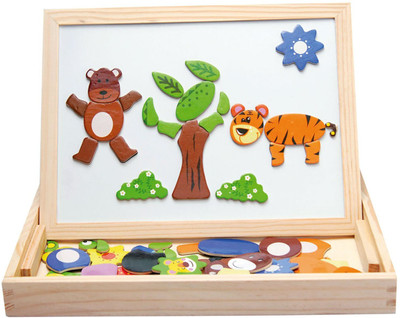 

Assemble Wooden Toys Easel Kids Jungle Animal Magnetic Drawing Board Puzzle Painting Blackboard Learning & Education Toys(Multicolor)