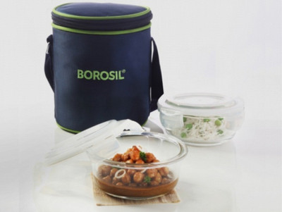

Borosil Microwavable Klip-N-Store set of 2-Round(400ml) Lunch Box 2 Containers Lunch Box(400 ml), Blue