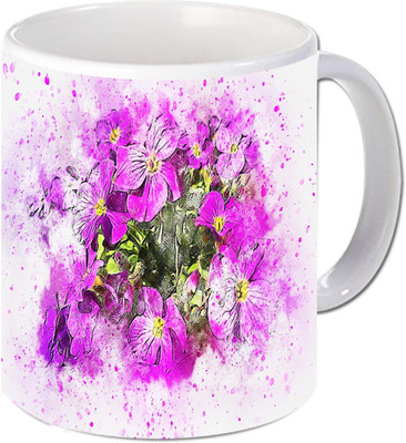 

Maison N Mode Purple Flower Coffee Ceramic Mug(330 ml), Multicolor
